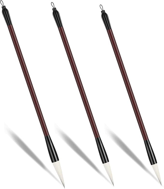 3 Pcs Calligraphy Brush Pens Chinese Sumi Maobi Traditional Wooden Calligraphy Brushes Kanji Art Brushes for Beginner Kanji Ink Painting (3 Sizes, White Brush)