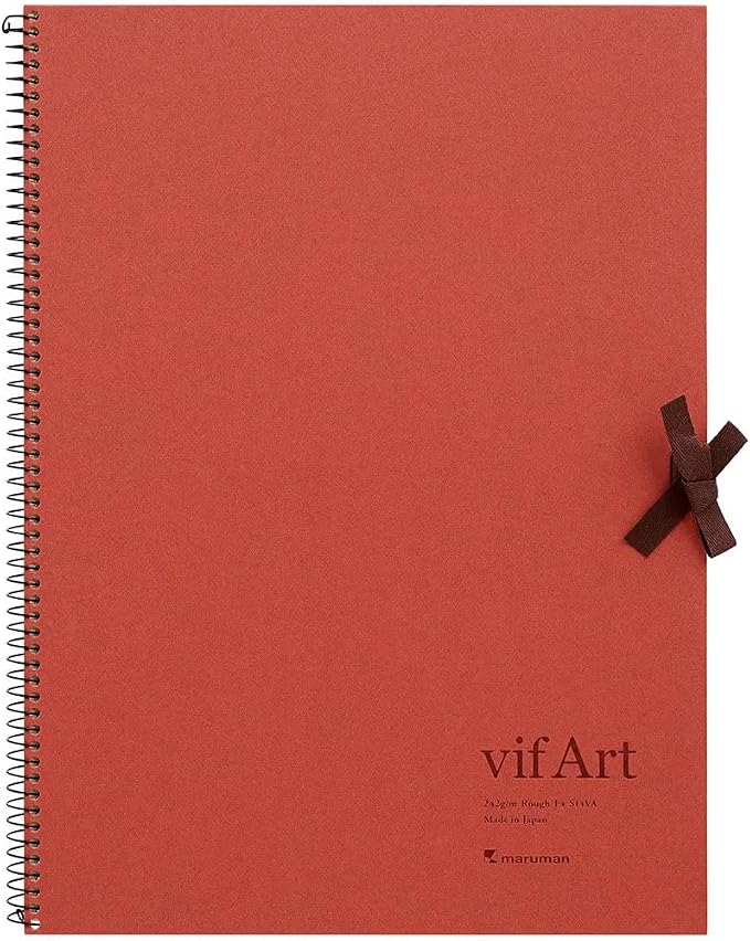 Maruman VifArt Watercolor Artbook- Premium Rough Watercolor Paper, Natural White, F4, 13.5" x 10.35", 15 Sheets/ 30 Pages, Reinforced Cover Sketchbook for Watercolor & Mixed Media, Red