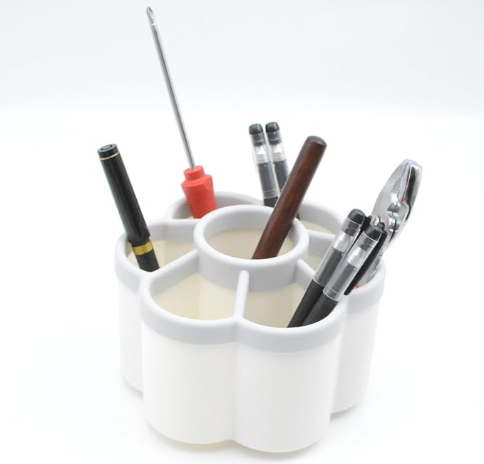 Rotating Pen Holder, 6 Inch x 4.2 Inch 7 Grid Rotatable Pencil Desk Top Holder for School, Home and Office (white)