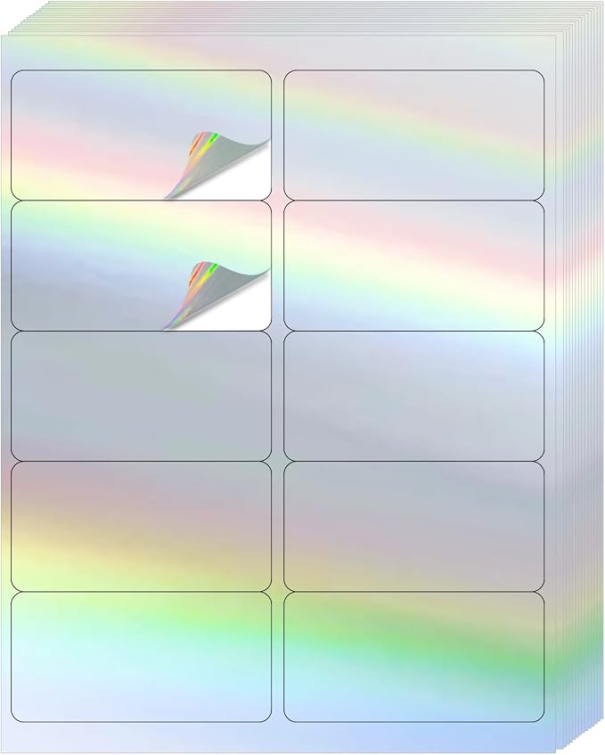 STARLIBOO Shipping Labels Stickers, 2"×4" Printable Holographic Mailing Labels for Laser/Inkjet Printing- Matte, Permanent Adhesive Sticker (Holographic Silver)