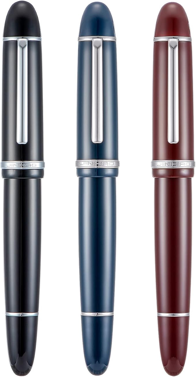 3PCS Assorted Colors Jinhao X159 Acrylic Fountain Pen Set, Size 8 Fine Nib Silver Trim Classic Design Smooth Writing Pen with Converter