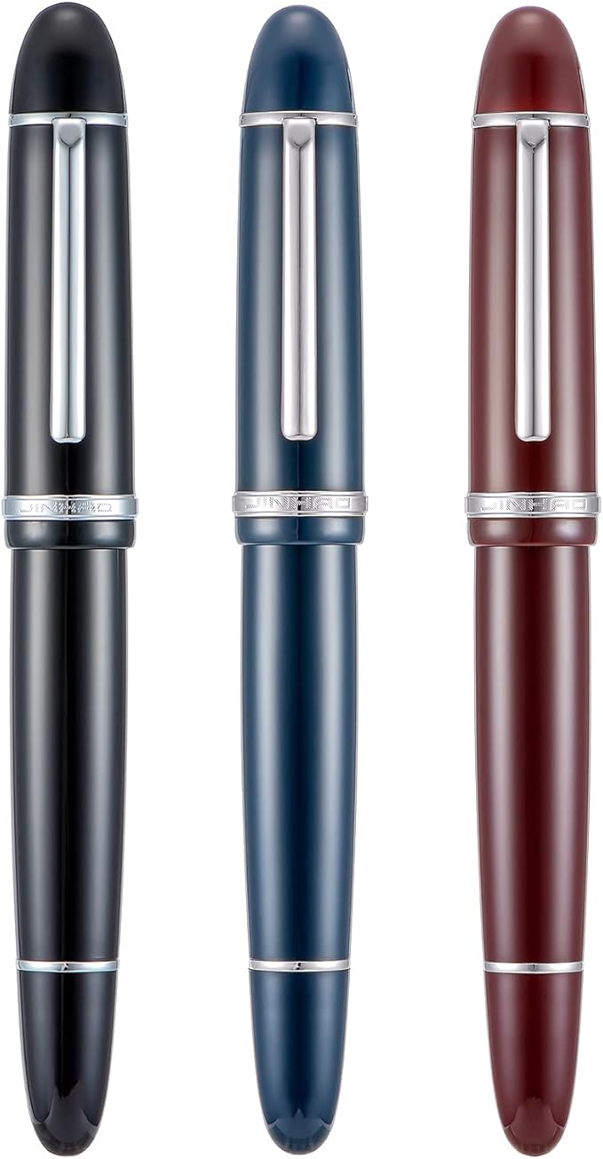 3PCS Assorted Colors Jinhao X159 Acrylic Fountain Pen Set, Size 8 Medium Nib Silver Trim Classic Design Smooth Writing Pen with Converter