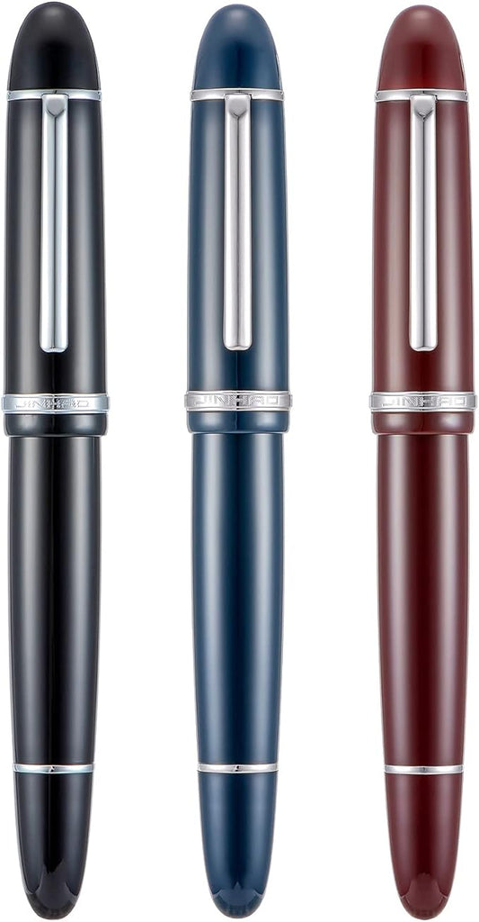 3PCS Assorted Colors Jinhao X159 Acrylic Fountain Pen Set, Size 8 Medium Nib Silver Trim Classic Design Smooth Writing Pen with Converter