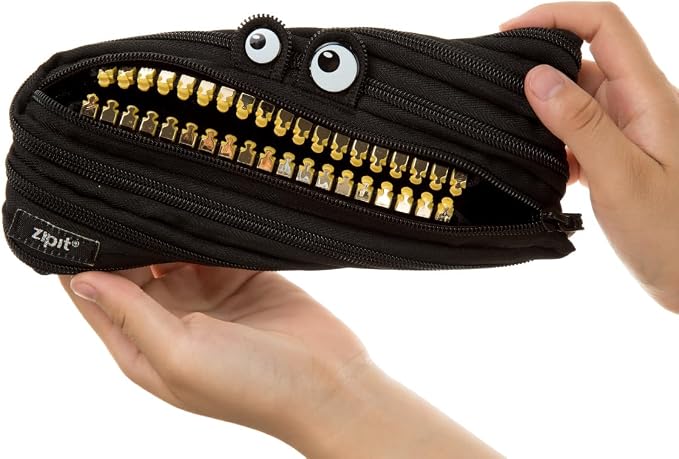 ZIPIT Grillz Pencil Case for Kids, Cute Zipper Pouch for Boys Girls and Teens, Stationery Bag for School ,Black