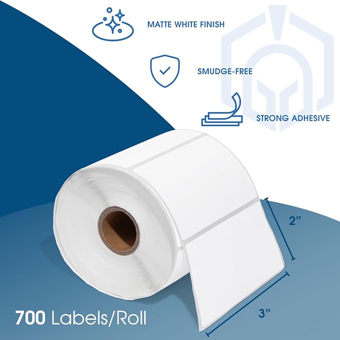 3" X 2" Direct Thermal Labels (7000 Count, 10 Rolls) - Perforated | Price Barcode Stickers and Shipping Address Labels - Compatible With Zebra and Rollo Printers - Spartan Industrial