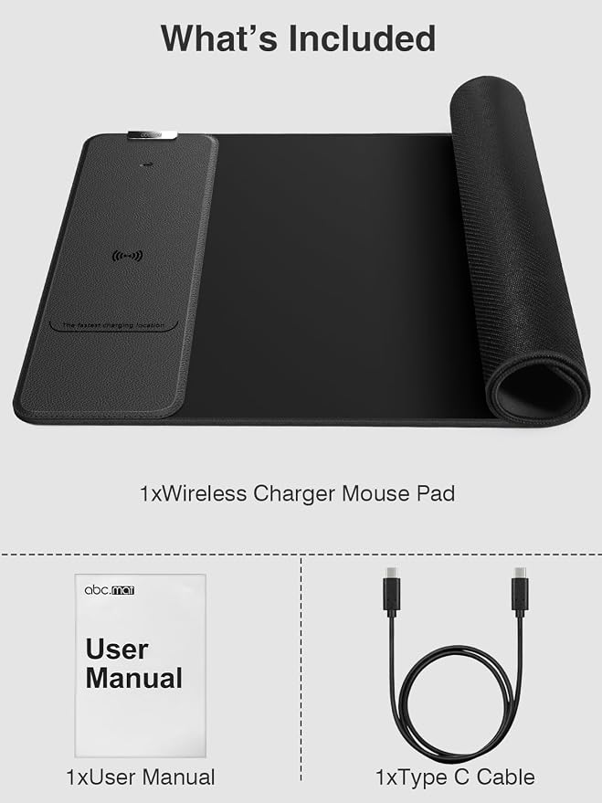 Wireless Charging Mouse Pad, 31.5"x11.8" Large Desk Mat, Smooth Glide | Waterproof Mousepad, Stitched Edge, Non-Slip Rubber Base, Desk Pad Computer Keyboard Mat, No Adapter