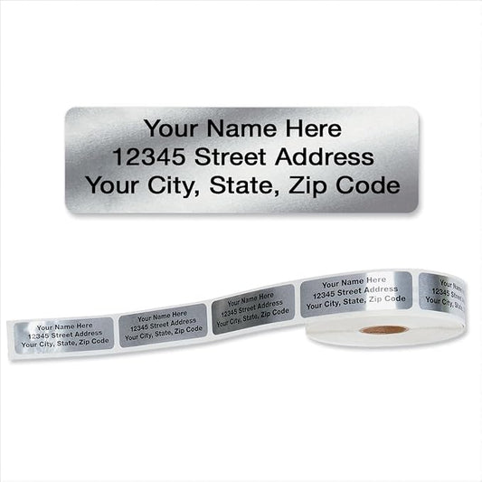 Personalized Return Address Labels, Roll of 250 | Silver Foil, 250 Count, Self-Adhesive, Without Dispenser, Customize with Name & Shipping Address