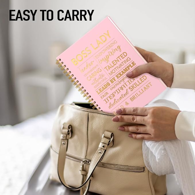 Boss Lady 160 Blank Pages Pink Gold Hardcover Spiral Notebook, New Business Owner Gifts Women Boss Gifts for Boss Female, Appreciation Gifts for Women Entrepreneurs, Boss Day Gifts