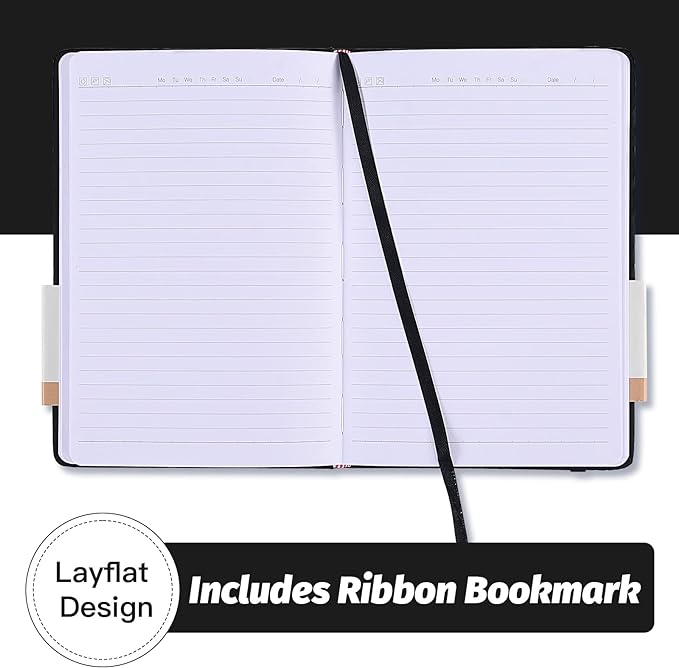 SUIN Hardcover-Journal-Notebooks, A5 Lined Journals Notebook for Writing 200 Pages, 8.2 x 5.5 inch, Classic Ruled Notebooks for Work/Travel/College (Black - 6 Pack)