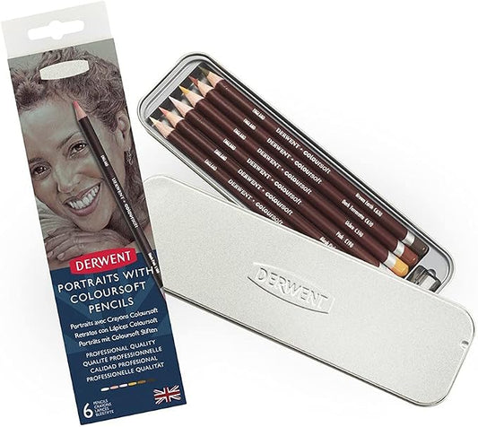 Derwent Colored Pencils, ColourSoft Pencils, Skintone, Drawing, Art, Metal Tin, 6 Count (2300217)