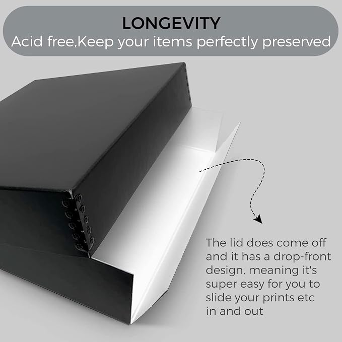 Lineco Drop Front Archival Storage Box, 11.75x15.25x3 in, Black, 8 Pack | Acid-Free with Metal Edge, Preserves Picture Longevity, Organize Photos, Newspapers, Prints, Documents, Crafts, DIY