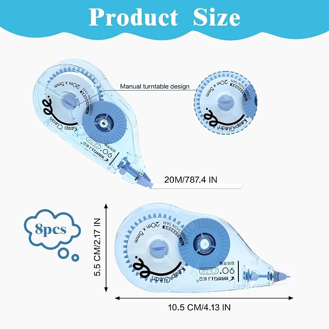 CHANGLi White Correction Tape, Yellow Correction Tape, Secure Correction Tapes, 65FT, 90° Rotating Tip, Tear-Resistant Tape for Office, School Supplies, Includes Storage Pouch