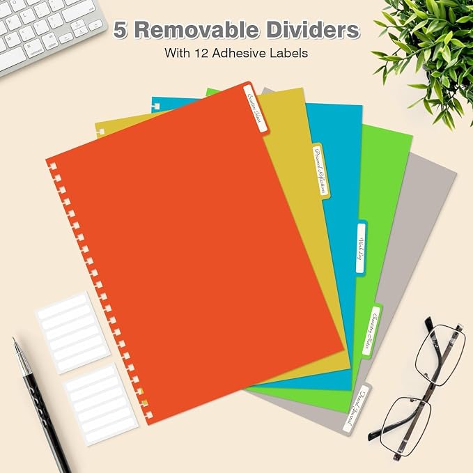 Spiral Notebook 8.5" x 11", 5 Subject Notebooks College Ruled with Dividers | 300 Pages 100GSM Thick Spiral Writing Journal for Women & Men, Large A4 Lined Journal Notebooks for Work, School Supplies