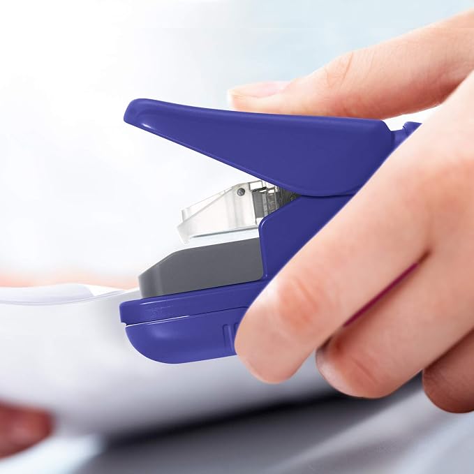 Plus Paper Clinch Compact Staple-Free Stapler, Heavy Duty, Navy Blue