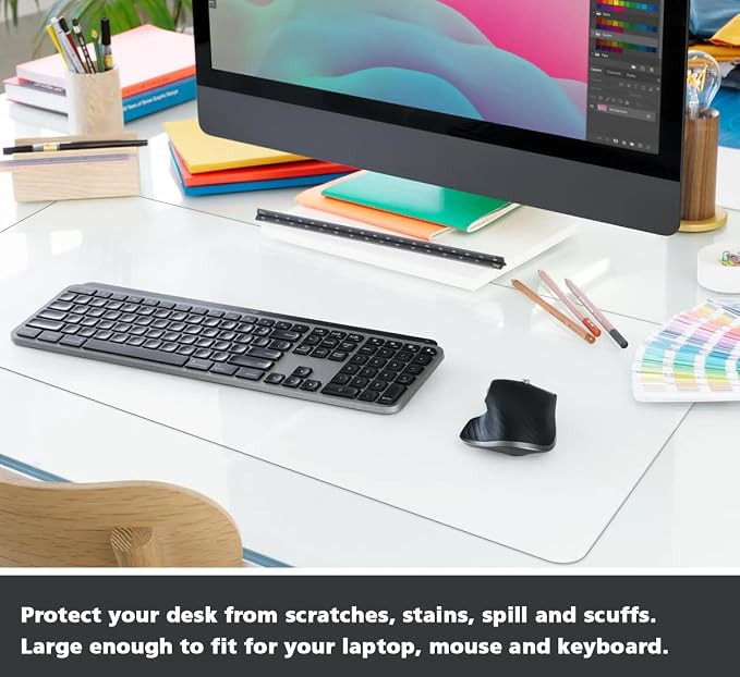 Clear Desk Pad Blotter 16 × 32 Inches Transparent Plastic Desk Mat 1.5mm Thick Rectangular PVC Desk Cover Vinyl Table Protector for Office Computer Writing Desk Tabletop Dresser Night Stand
