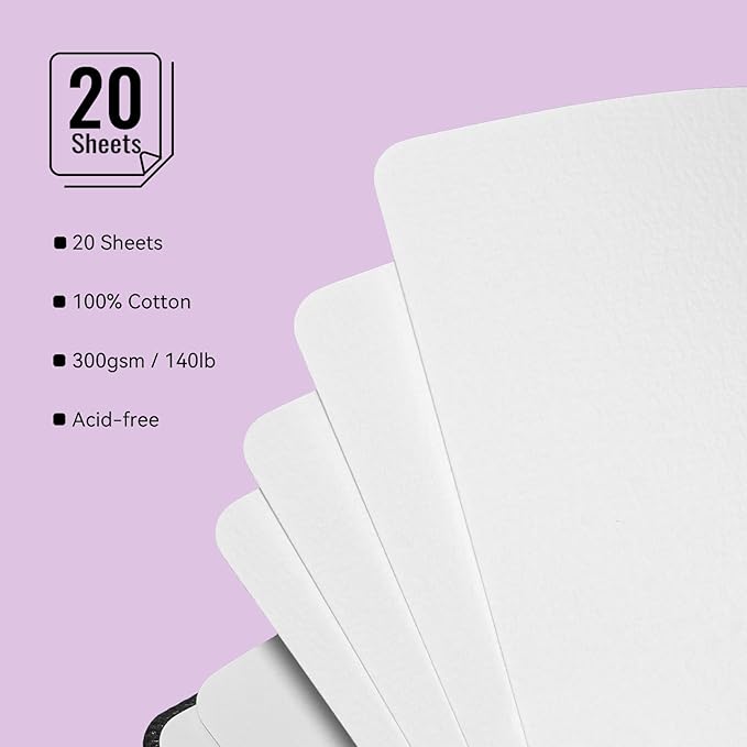 Paul Rubens Square Watercolor Journal, 100% Cotton Acid-Free Hot Press Watercolor Sketchbook 7.48 * 7.48 Inches, 140lb/300gsm,20 Sheets for Watercolors, Gouache, Acrylics