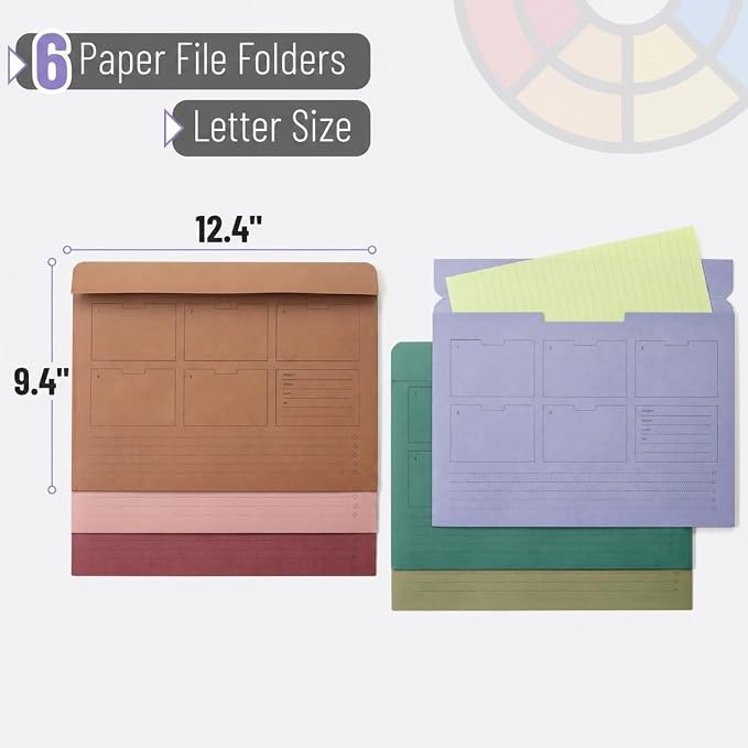 Mr. Pen- Paper Pocket File Folder, 6 Pack, Assorted Colors, Letter Size | File Jacket Flat Folder, For School, Office, Buisness Home