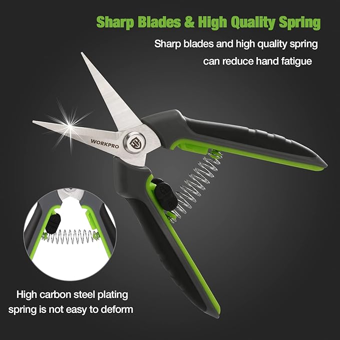 WORKPRO 2 Pack Garden Pruning Shears, 6.5" Small Hand Pruners with Sheath | Sharp Straight Blades, Spring Loaded Design, Precision Microgreen Trimming, Ideal for Flowers, Weeds & Bonsai