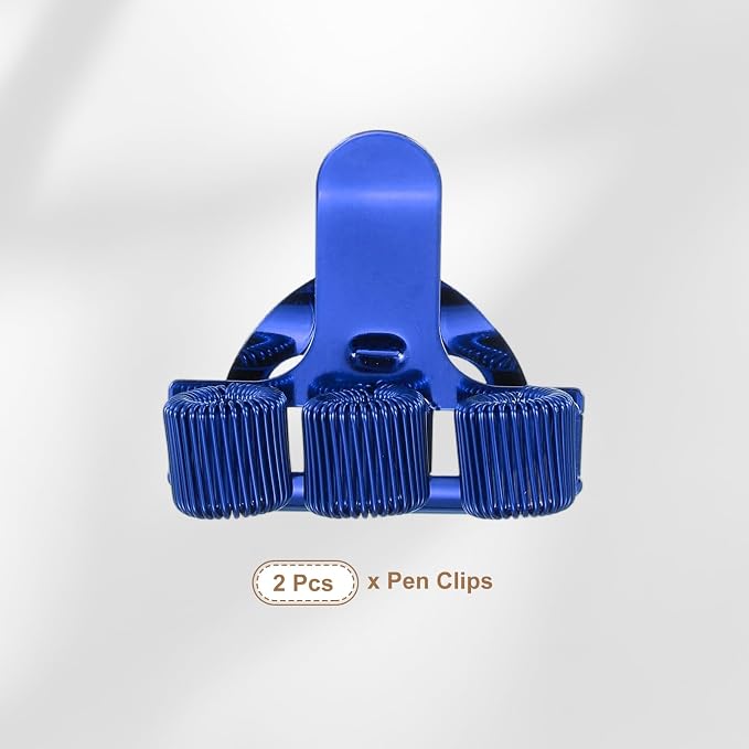 PATIKIL 2Pcs Pen Clip, 3 Holes Pen Holder Clip Metal Portable Spring Loop Organizer Universal for Notebook Journal Highlighter Office Business Pocket Clipboard Whiteboard, Dark Blue