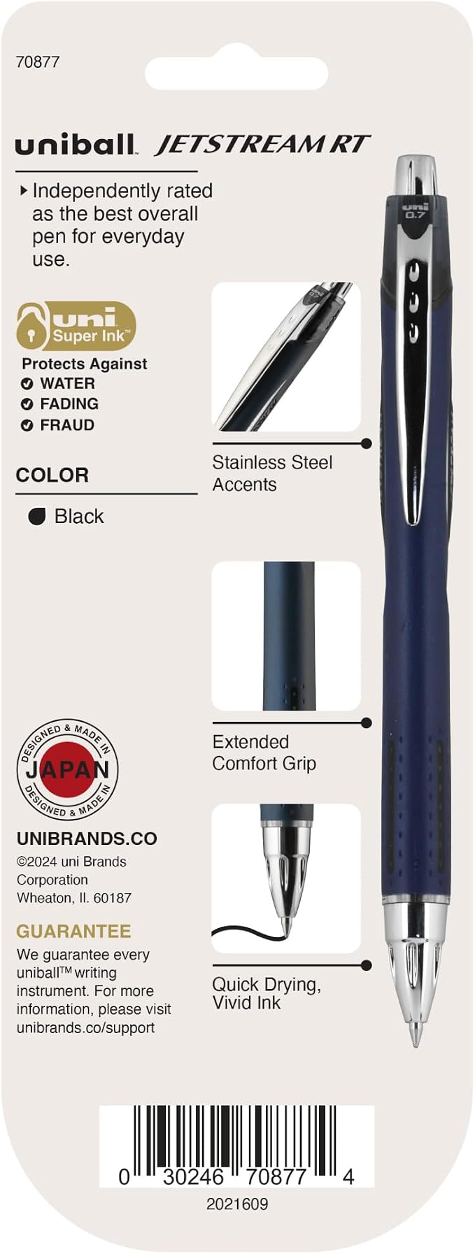 uniball™ Jetstream RT Ballpoint Pens, Black Ink, 0.7mm Fine Point, 3 Count | Retractable, Smooth Writing, Quick-Drying, Smear-Resistant, uni Super Ink™