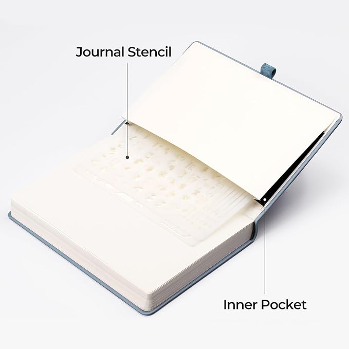 EMSHOI Blank Journal Notebook, 320 Pages, A5 Size (5.7'' x 8.3'') | Leather Hardcover, 100 GSM Thick Paper, Unlined, Plain, for Sketching, Drawing, Painting, Sun Debossed (Gray Blue)
