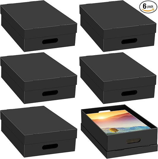 AOBOPLE 6 Pack Photo Storage Box,16" x 12" x 4" Keepsake Box with Handle Holes,Protective Storage Box for Photos Pictures Documents Artwork DIY and Souvenir,Home and Office Organizer