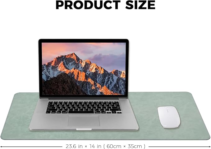 CHEERYGOO Leather Office Desk Pad Protector, Non-Slip PU Leather Desk Blotter, Waterproof Laptop Writing Mouse Pad for Office and Home,23.6"x 13.8" M Mint Green