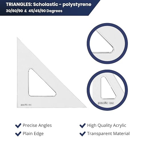 Pacific Arc's Scholastic Triangle - 10 inch - Clear - 30/60 Angle - Plain Edge - Polystyrene - Technical Drawing Tools, Drafting, Architect and Engineering.