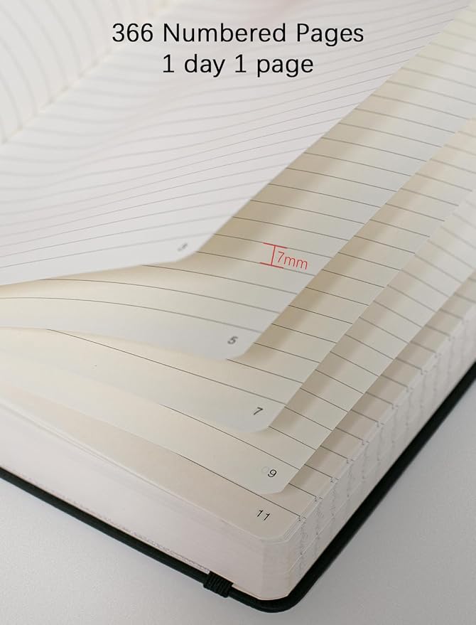 Thick College Ruled Notebook with 366 Numbered Pages, A5 Journals for Writing with 100GSM Lined Paper, Hardcover Leather Notebooks for Women Men School Note Taking Office Work Diary, Beige
