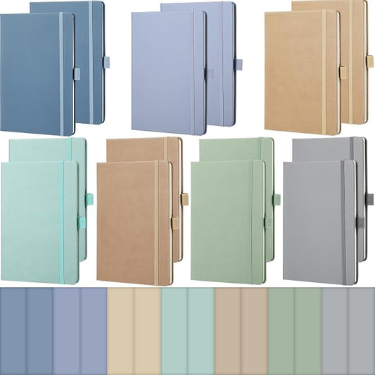 Laumoi 14 Pack Hardcover Journal Notebooks Bulk Journaling Notebook Wide Ruled PU Leather Ruled Lined Journals with Pen Holder for School Business Work Writing (Classic Color,A5)