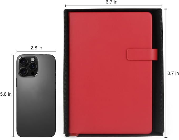 Hardcover Leather Journal Notebook A5 Lined 212 Pages 5x8.25 Inches Gold Edged Pages with Strap Closure Travel Work School Writing Journaling Notebooks for Women Men Gift Box Packaging Red