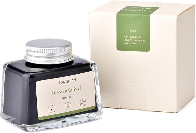 Hongdian Fountain Pen Bottled Ink Green Oliver Color, 60ml Non Carbon Inkwell Bottle, Artist Calligraphy Ink