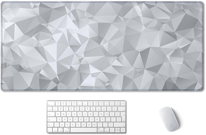 SSOIU Large Mouse Pad, Full Desk XXL Extended Gaming Mouse Pad 35.5" X 15.7", Waterproof Desk Mat Stitched Edges, Non-Slip Computer Keyboard Mousepad for Office and Home, Gray Triangular Abstract