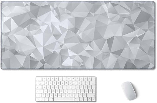 SSOIU Large Mouse Pad, Full Desk XXL Extended Gaming Mouse Pad 35.5" X 15.7", Waterproof Desk Mat Stitched Edges, Non-Slip Computer Keyboard Mousepad for Office and Home, Gray Triangular Abstract