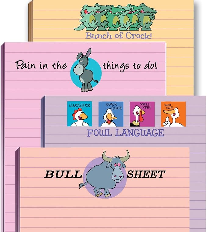 Stonehouse Collection Funny Notepads - Assorted Pack of 4 Note Pads - Funny Office Gifts for Coworkers, Women & Men - Made in USA Note Pad, 4.25 x 5.5 Inch Each - Cute Notepad & Fun Office Supplies