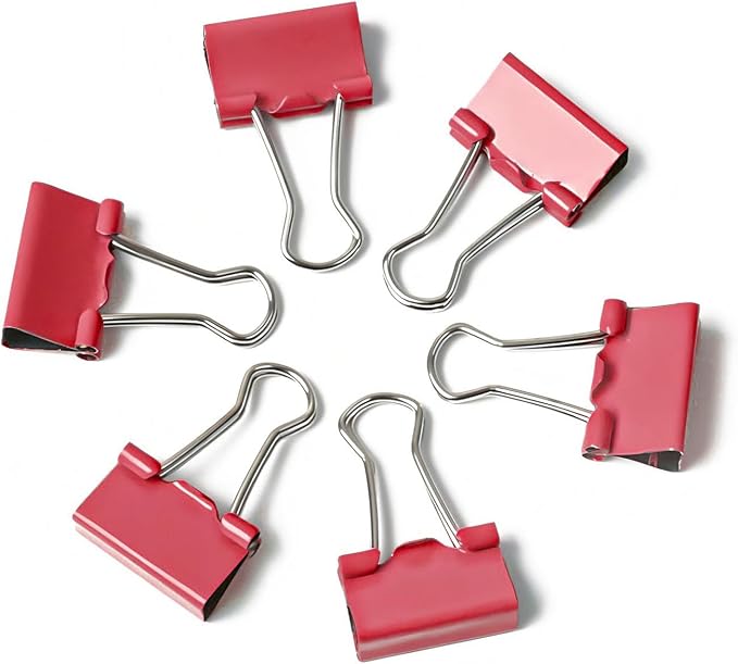 30 Pack Medium Red Binder Clips 1-1/4 Inch (32 mm), Colored Middle Size Paper Clamps, Large Big Paper Clips for Office Home School Business 1.25"