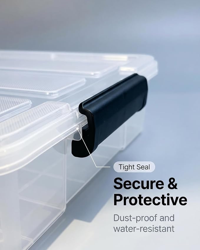EOENVIVS 4-Pack Transparent Flat Storage Bins with Lids Dual Color Buckle Stackable Storage Boxes, Clear Sensory Organizer Boxes for A4 Files Stationery Office Home Apartment Storage