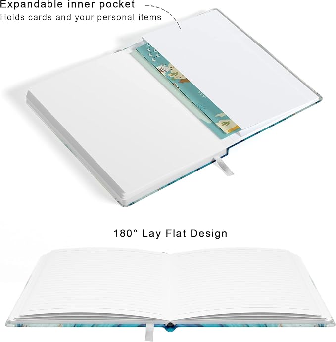 Lined Journal Notebook, Marble Hardcover, Medium 5.7 x 8.4 in, 160 Pages Thick Paper, Cute Aesthetic A5 College Ruled Notebook for Journaling Writing Work Office School Men Women, White Blue
