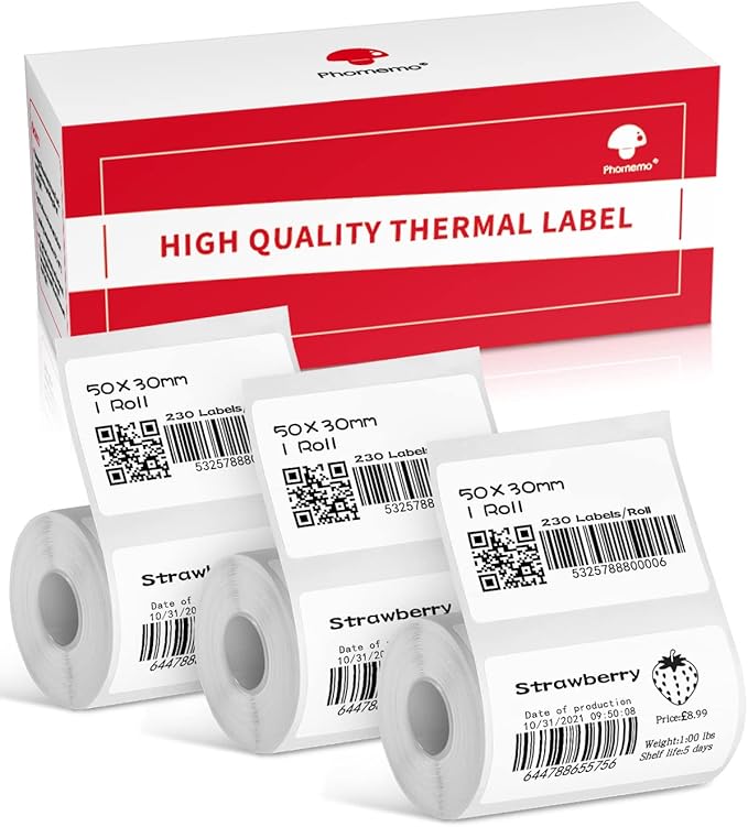 690 pcs Phomemo Thermal Sticker Label, Multi-Purpose Self-Adhesive Tag | for M110, M220, M108, M250, M260, M120, M200, M221, M150 Label Maker Machine, 1.96'' x1.18'' (50x30mm), Black on White