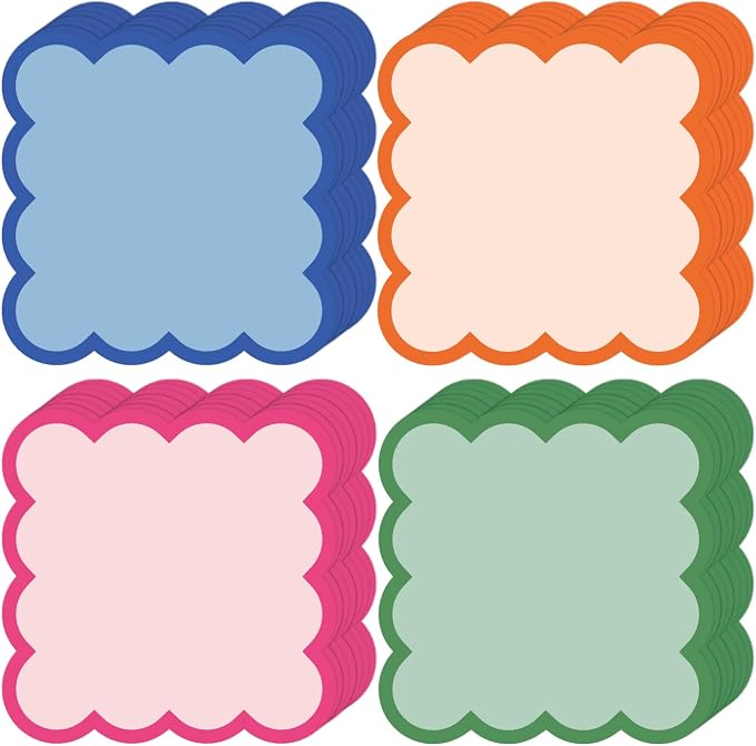 JarThenaAMCS 16 Pack Scalloped Sticky Notes Colorful Wavy Edge Memo Pads 3 Inch Blue Orange Pink Green Self-Adhesive Notepads for School Office Home Accessories Decor, 320 Sheets