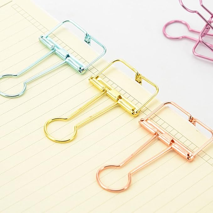 Color Hollow Out Paper Binder Clip Invoice Bill Clip Office Supplies Pack of 10 (M, Bronze)