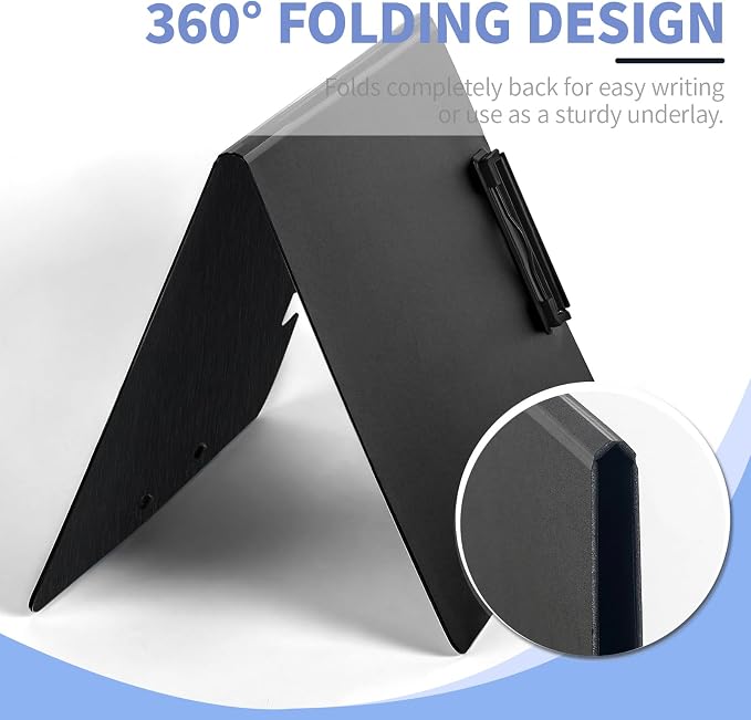 Clipboard Folder, with Dual Metal Clips, Embossed-Texture, Folding 360° Rotating, Nursing Clipboard for Letter and A4, Pen Holder (Black, 2)