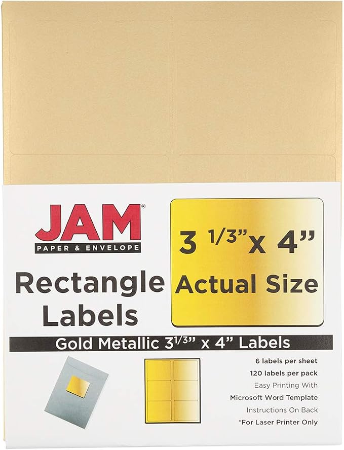 JAM PAPER Shipping Address Labels - Large - 3 1/3 x 4 - Metallic Gold - 120/Pack