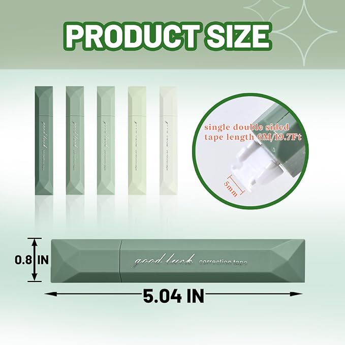 5Pcs Mini White Out Correction Tape, Portable White Out Tape for School Office Students Writing Supplies (Green)