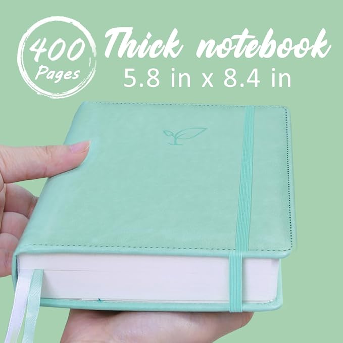 Hoci Poci 400 Pages Lined Journal Notebook, 5.8" x 8.4", Aqua | Thick Journal for Writing, A5 Hardcover Leather Notebook with 100Gsm College Ruled Paper for Women Men Work Note taking