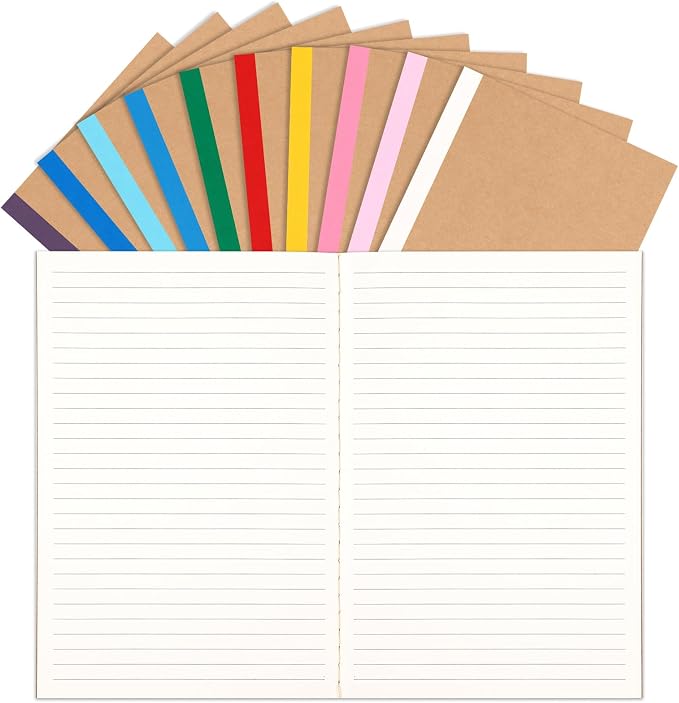 LABUK 10pcs A5 Composition Notebook Journals Bulk, Kraft Lined Notebooks, 10 Colors 60 Pages for Journaling, Writing, School, Office, Kids Gift