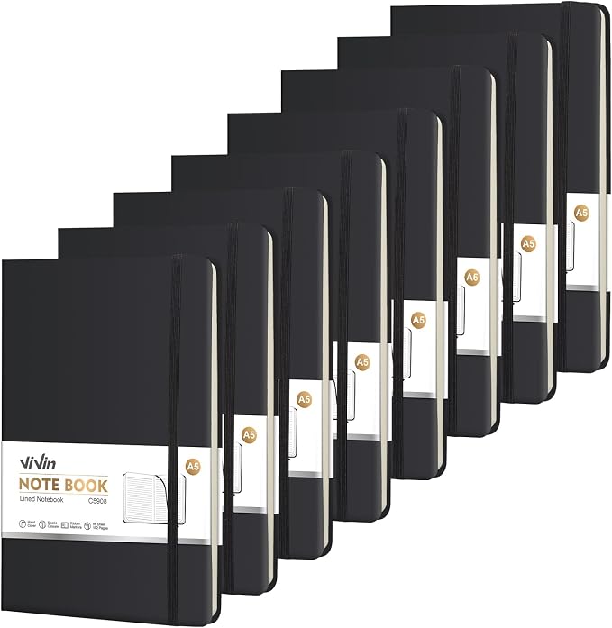 ViVin Lined Journal Notebooks for Professional Office Work,192 Pages,Medium 5.5 x 8.3 inch,College Ruled,A5 Hardcover Journaling Notebooks for Writing,8 Pack Bulk