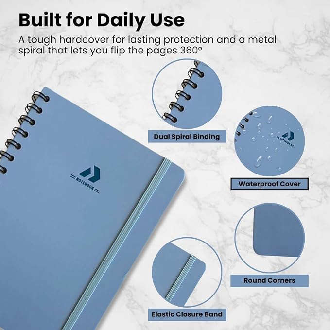 Nextnoid A5 Lined Spiral Notebook - 170 Pages, College Ruled, Harbor Blue | Hardcover Notebook for Everyday Writing, A5 Size (5.8" x 8.3") Journal for Work and School, Daily Journaling and Notetaking