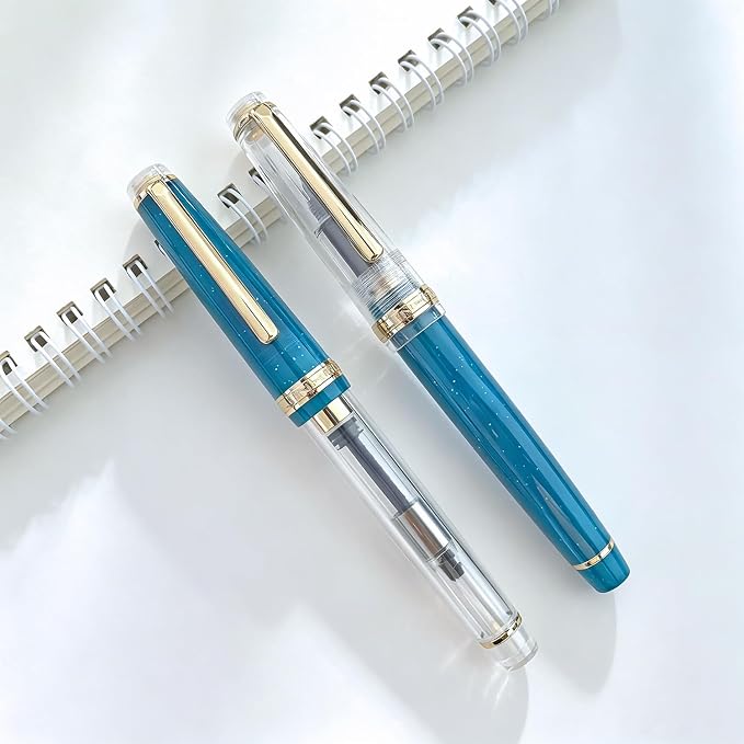 Jinhao 82 Acrylic Fountain Pen Set (2 Pack), Fine Nib Pen, Clear/Malachite Blue