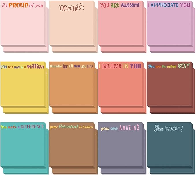 Yinder 24 Pcs Inspirational Sticky Notes, Back to School Supplies, Cute Motivational Sticky Notes Pad Employee Appreciation Gifts Bulk for Teacher Coworker Office 3 x 3'' (Thank You,Vintage Style)